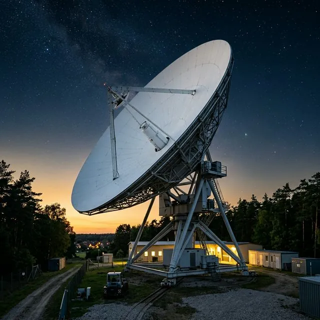 The NG01 antenna at the FUTURA Radio Observatory in Neu Golm at night