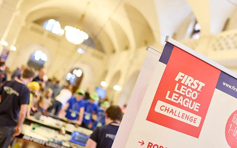 FIRST LEGO League Challenge banner in the final competition room