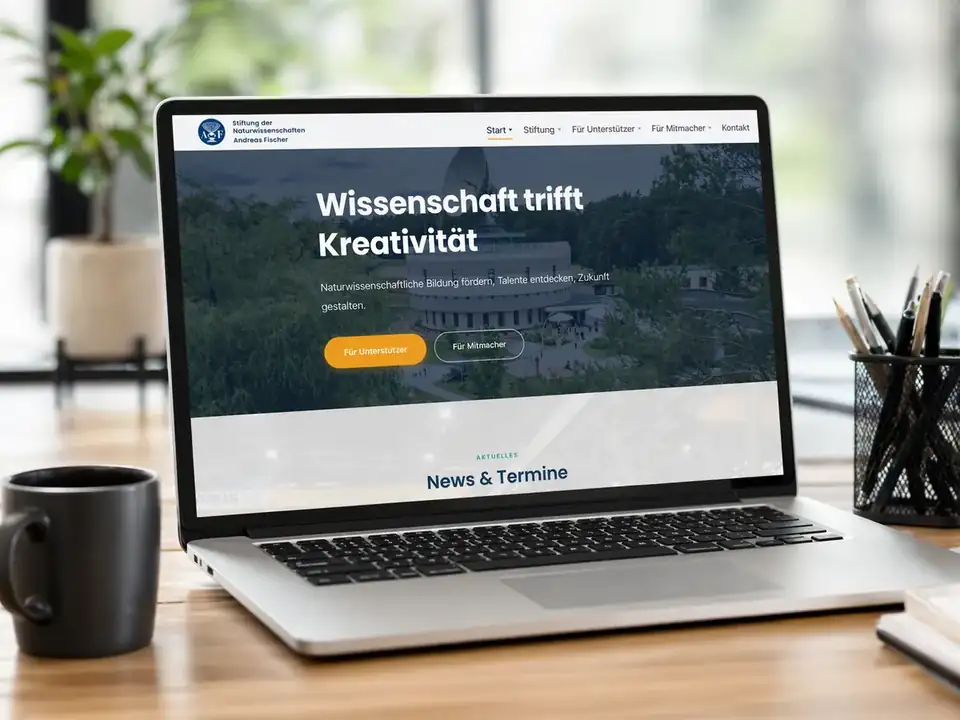 Laptop showing the website of the Andreas Fischer Foundation for the Natural Sciences
